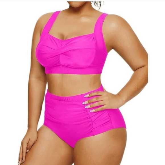 Daci NWT Two Piece High Waisted Plus Size Swimsuits Vintage Twist Front Retro - Picture 1 of 13